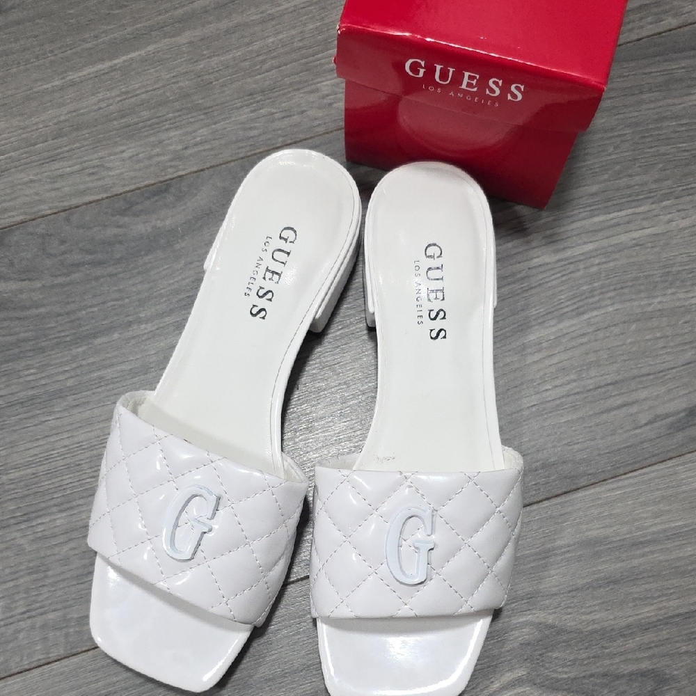 GUESS Quilted White Slide Sandals